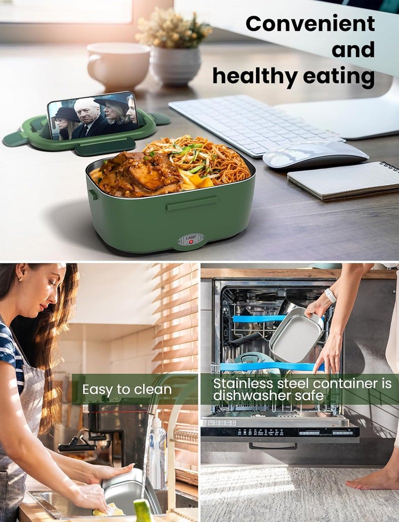 Azevix Electric Lunch Box for Adults, 80W Fast Heated Lunch Box with Dual 1.5L Stainless Steel Containers, Portable Food Warmer with Insulated Bag for Car/Office/Outdoor - Lonchera Eléctrica Portátil - Image 4